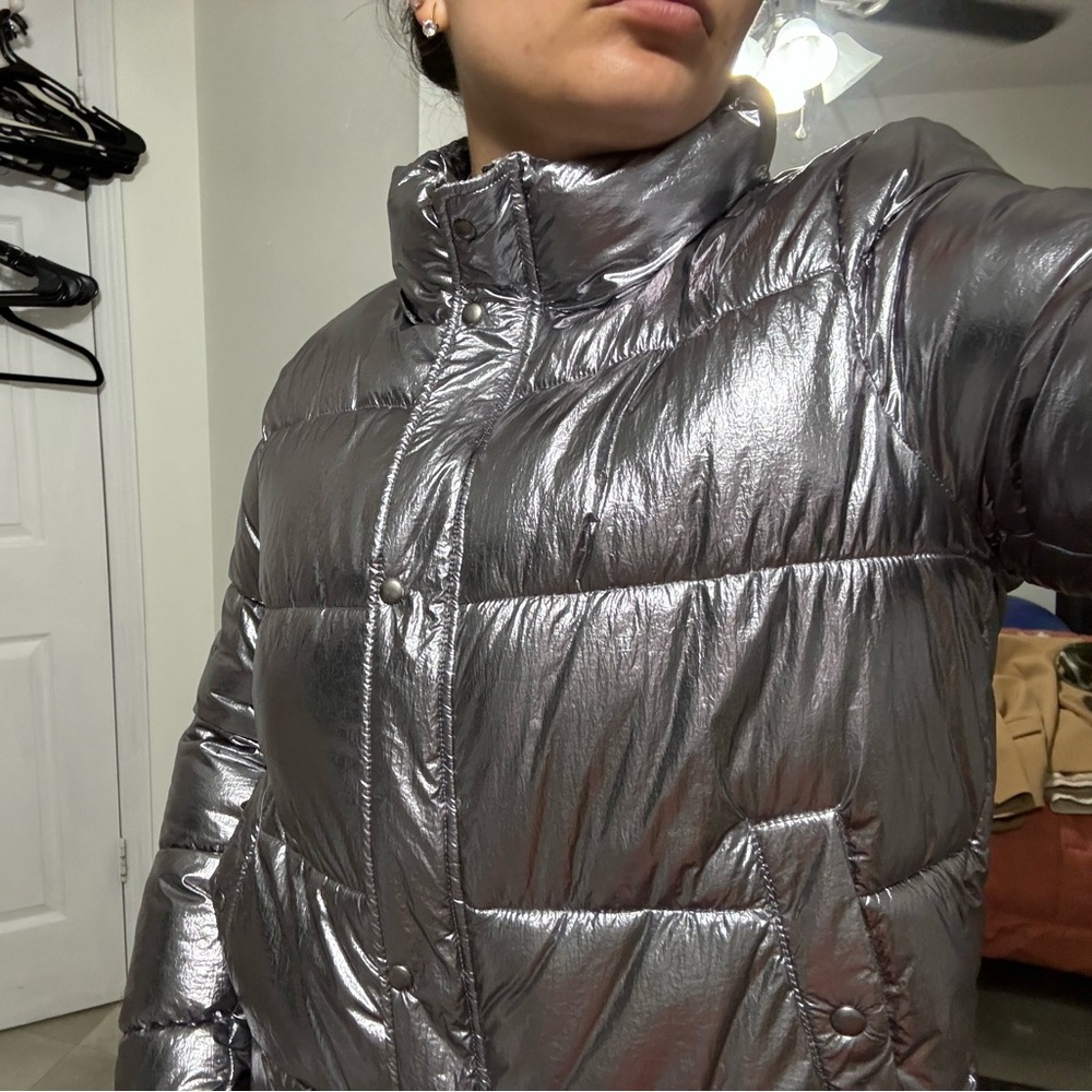 Metallic Silver Puffer Jacket - image 3